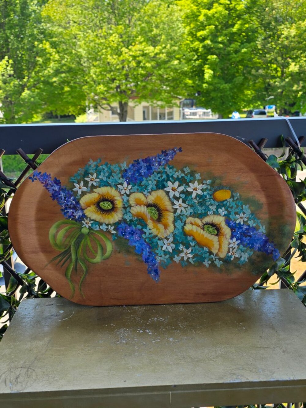 Cute Hand‑Painted Floral Wooden decorative Platter Cottagecore Fairycore - Picture 2 of 10
